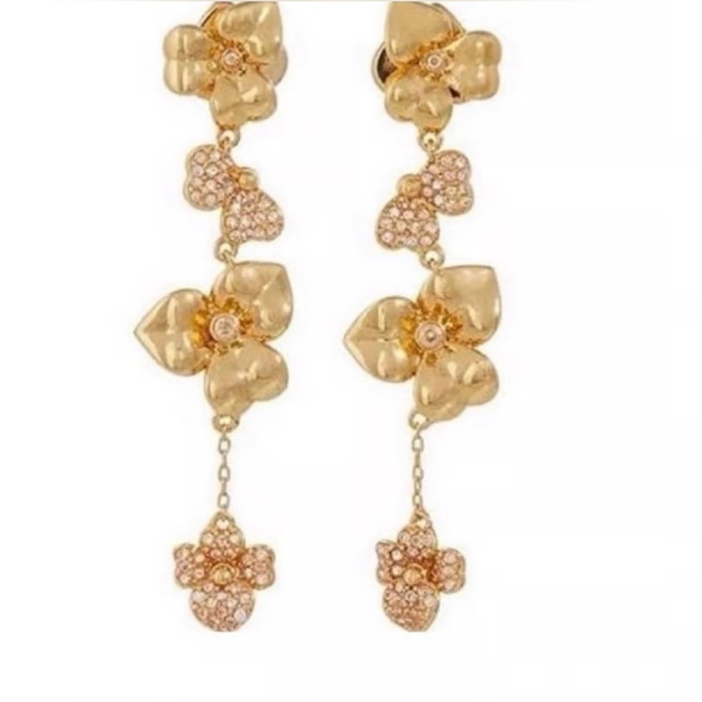 Kate Spade Gold Bow Drop Earrings Precious Pansy Statement Linear Earrings